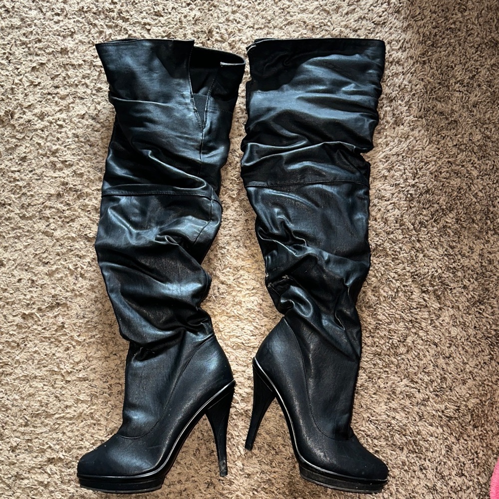 Black Leather Over-the-Knee Boots